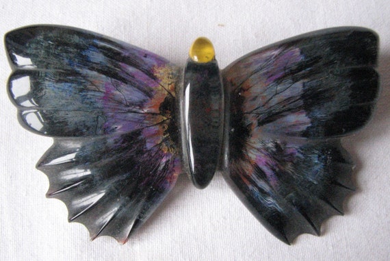 Deco Huge Perspex Butterfly Brooch Pin Purple Blue