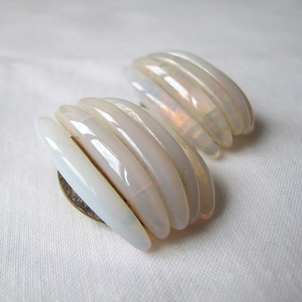 vintage Tchèque Opalescent Glass Large Clip Boucles d’oreilles