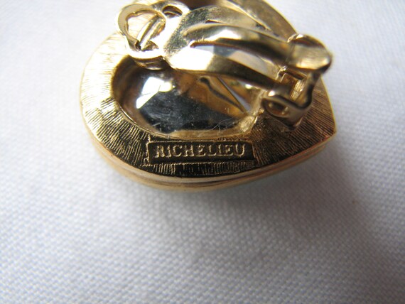 Vintage Gold Tone Richelieu Blue Glass Heart Clip… - image 5