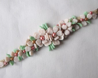 Vintage Glass Petals Beads Flower Bracelet Germany