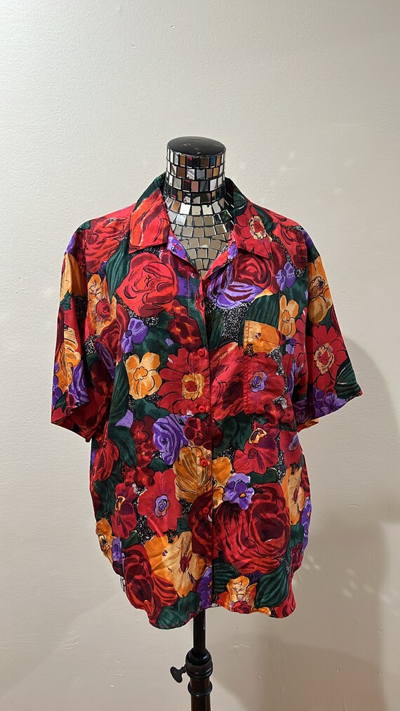 Vintage 100% Silk Floral Collared Shirt