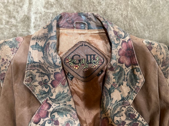 Vintage 80s G-iii Brown Floral Leather Jacket - image 3