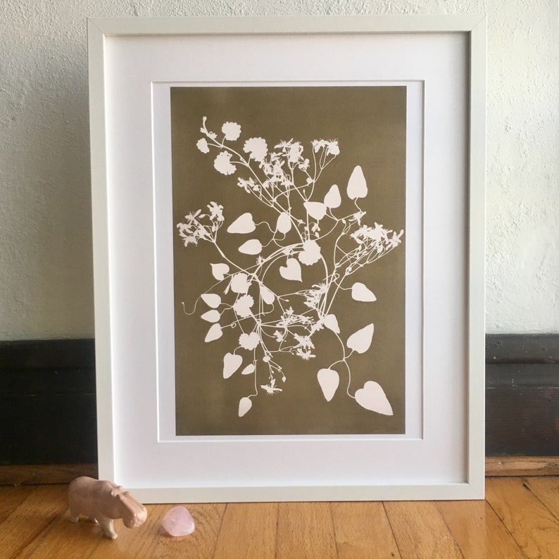 Coffee Colored Clematis Vine Wreath Print