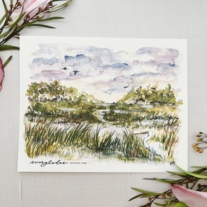 Everglades National Park print, watercolor painting, nature wall art Florida Keys coast marsh egret bird baby boy wildlife adventure nursery