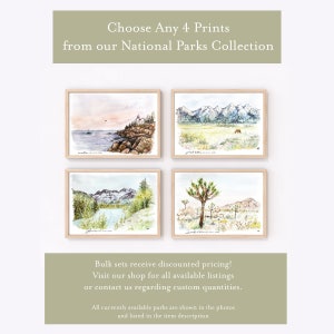 Set of 4 United States National Park Prints - Animal Watercolor Painting Travel Nature Gallery Wall Art, Mountain Nursery Decor Yellowstone