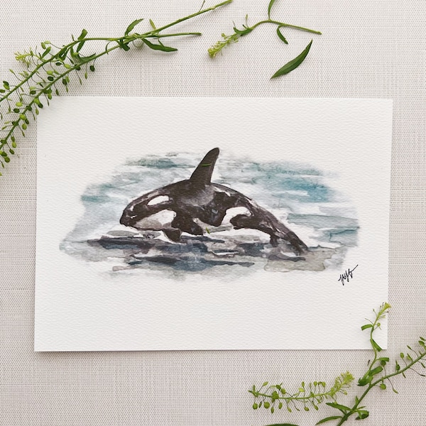 Orca Watercolor Print: Marine Animal Painting, Adventure Nursery Art