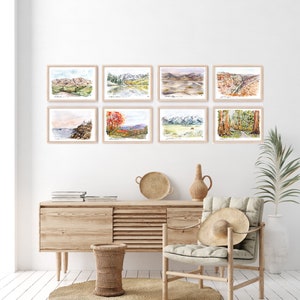 Set of 8 United States National Park Prints - Watercolor Painting Nature Gallery Wall Art, Mountain Nursery Decor Yellowstone Rocky Mountain