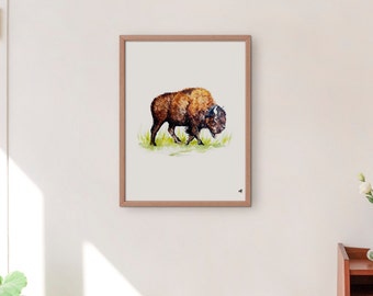 Buffalo Bison Watercolor Portrait Print - Simple Animal Painting Boho Woodland Mountain Baby Shower Gift Nursery Nature Gallery Wall Art Set