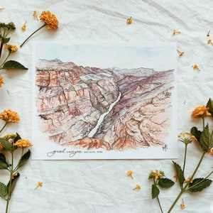 Grand Canyon National Park print, fine art watercolor painting, nature wall art, Arizona Desert mountain watercolor painting image 1