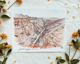 Grand Canyon National Park print, fine art watercolor painting, nature wall art, Arizona Desert mountain watercolor painting