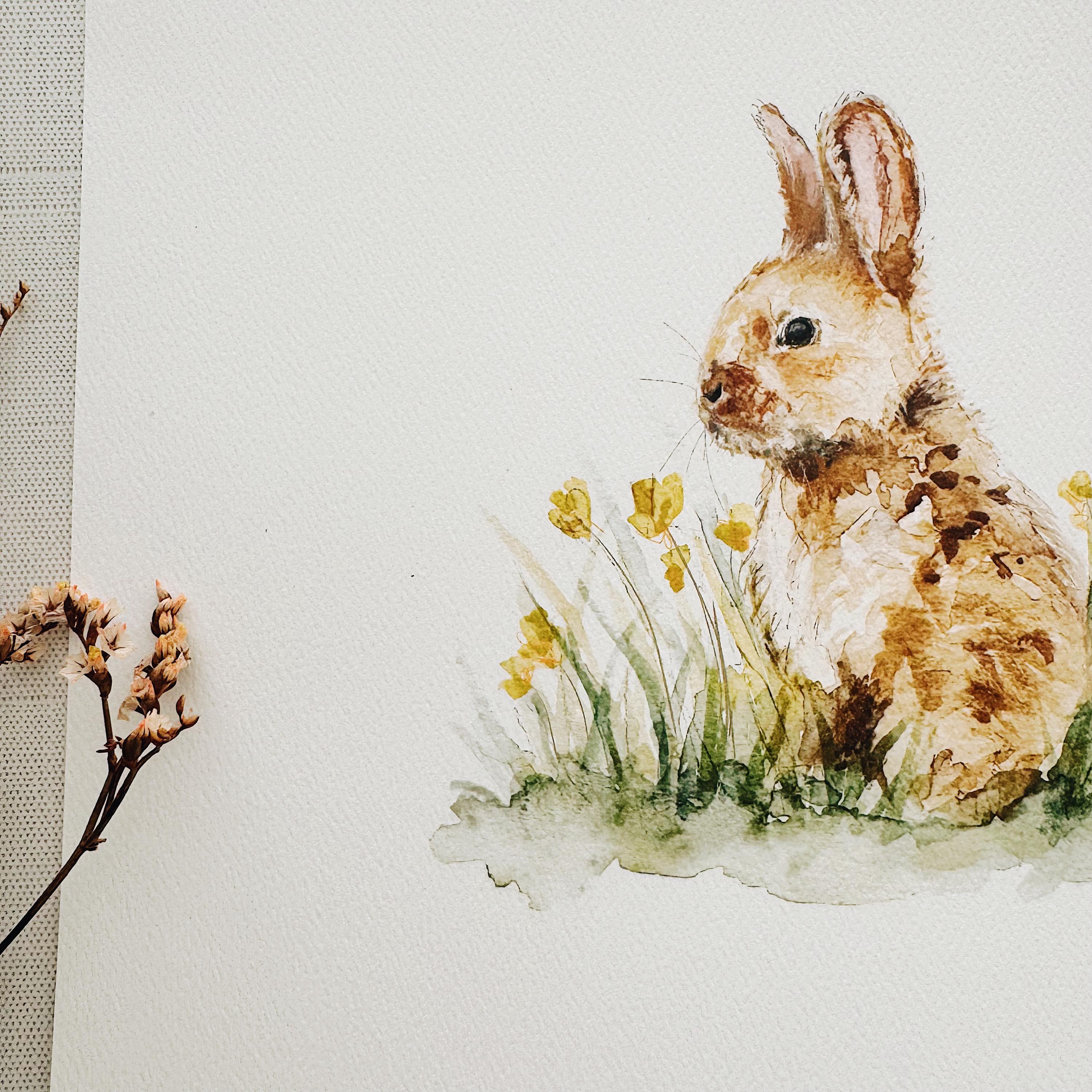 Bunny Rabbit Watercolor Print: Cottagecore Nursery Wall Art - Etsy