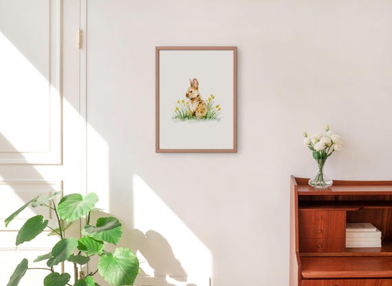 Bunny Rabbit Watercolor Print: Cottagecore Nursery Wall Art - Etsy