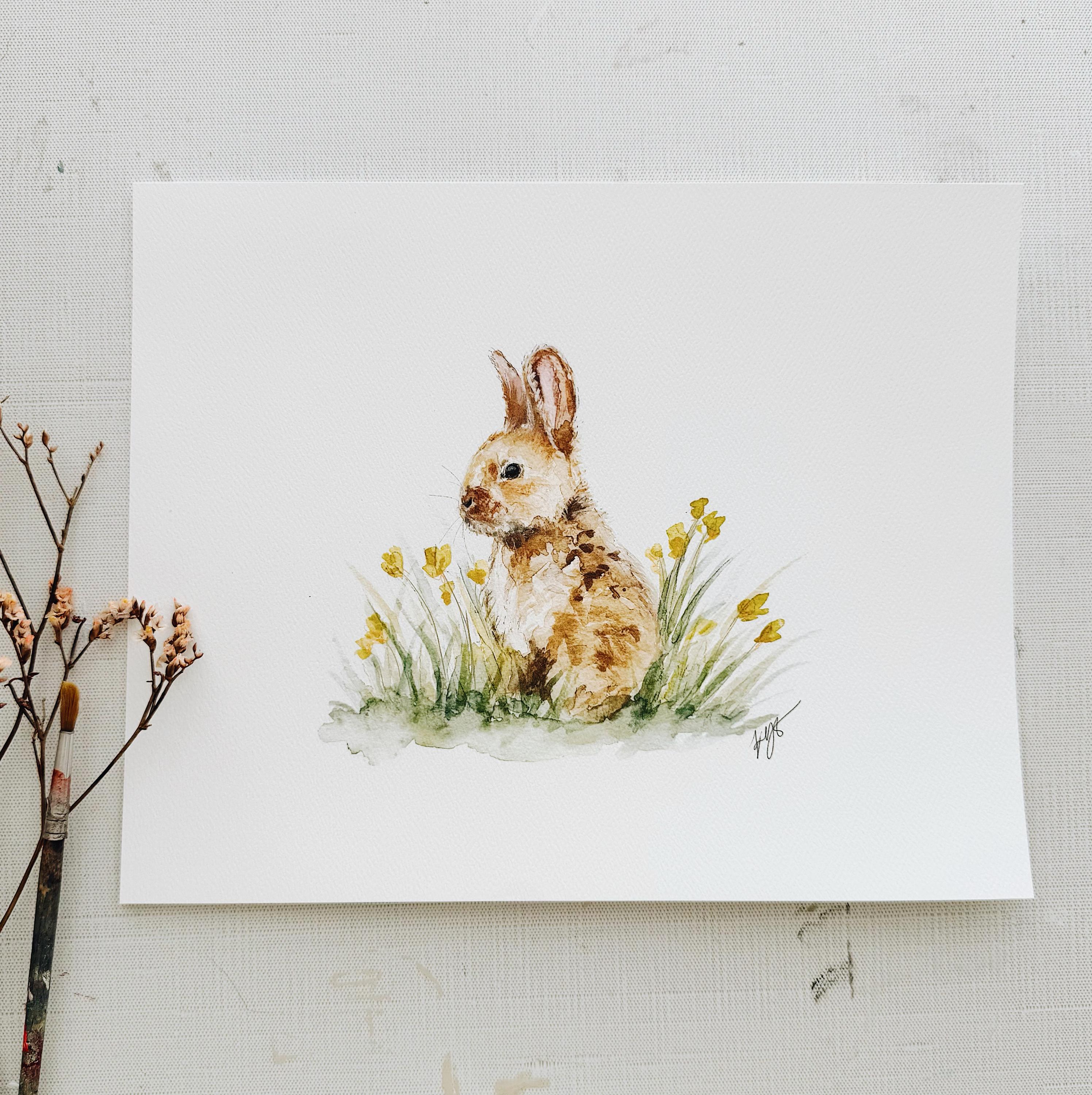 水彩壁絵watercolor“The Chilling Bunny Bunny” Bunny Rabbit Watercolor Print: Cottagecore Nursery Wall Art - Etsy
