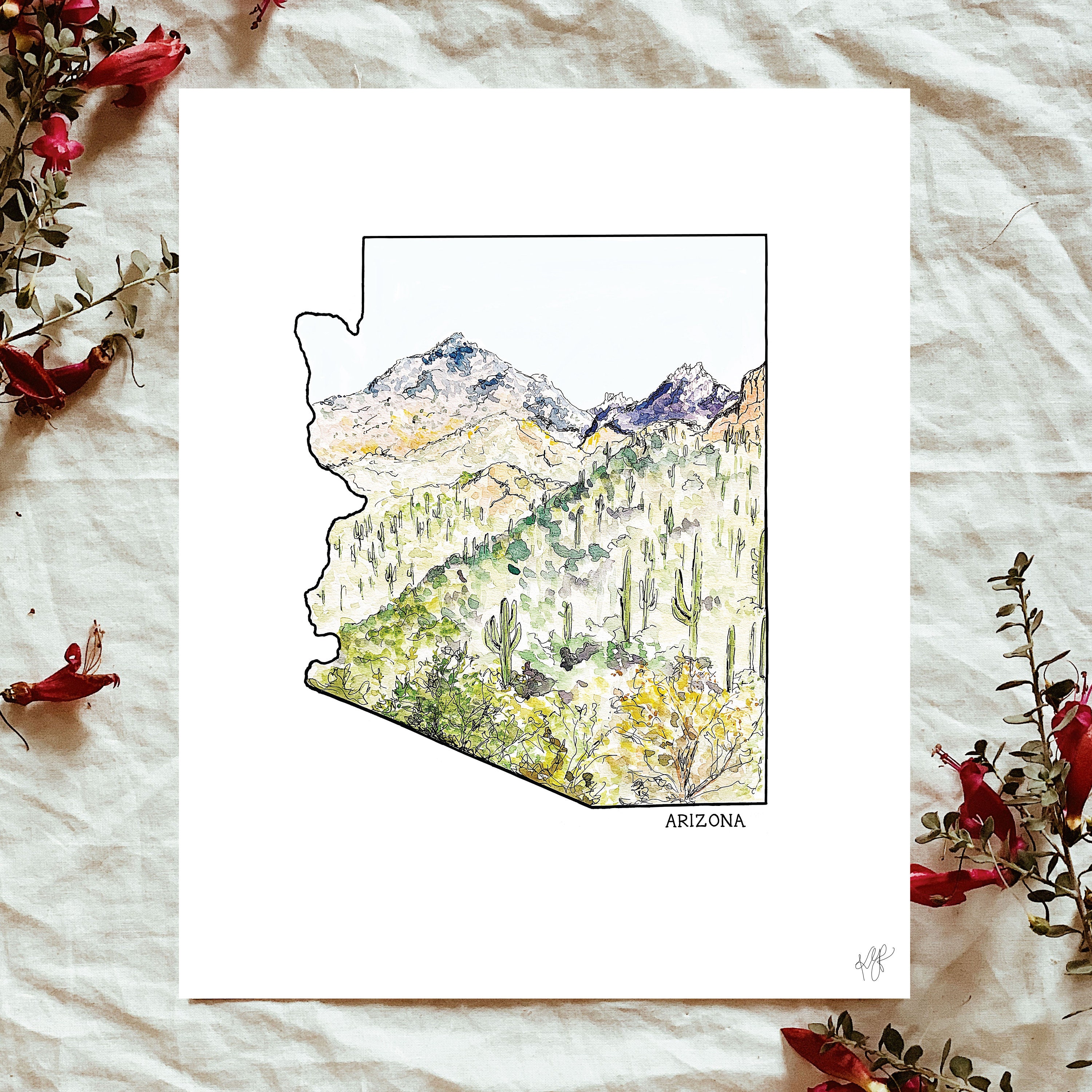 Desert Arizona State Outline Watercolor Wall Art Print - Etsy
