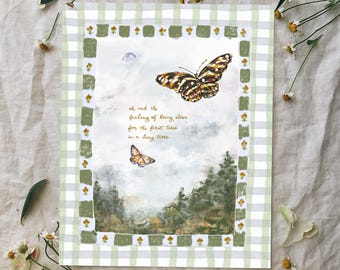 Noah Kahan | Song Lyric Print | Watercolor Art Illustration | Great Divide Last of the Bugs, Vermont Butterfly Landscape, Personalized Quote