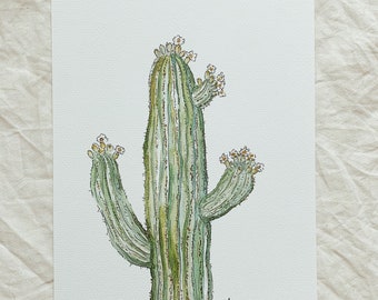 Saguaro Cactus Watercolor Art Print: Minimalist Desert Decor