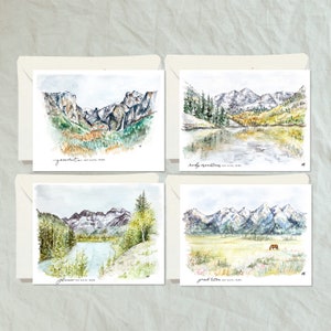 Customizable National Parks Flat Stationery Set watercolor painting, blank nature postcard zion joshua tree rocky mountain teton yellowstone