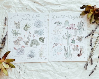 Succulents and Cacti Watercolor Art Prints: Southwest Desert Botanical Set