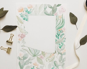 Arizona State Outline Print: Desert Floral Watercolor Art