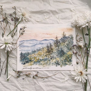 Great Smoky Mountains National Park print, fine art watercolor painting, nature wall art North Carolina Tennessee Appalachian travel decor