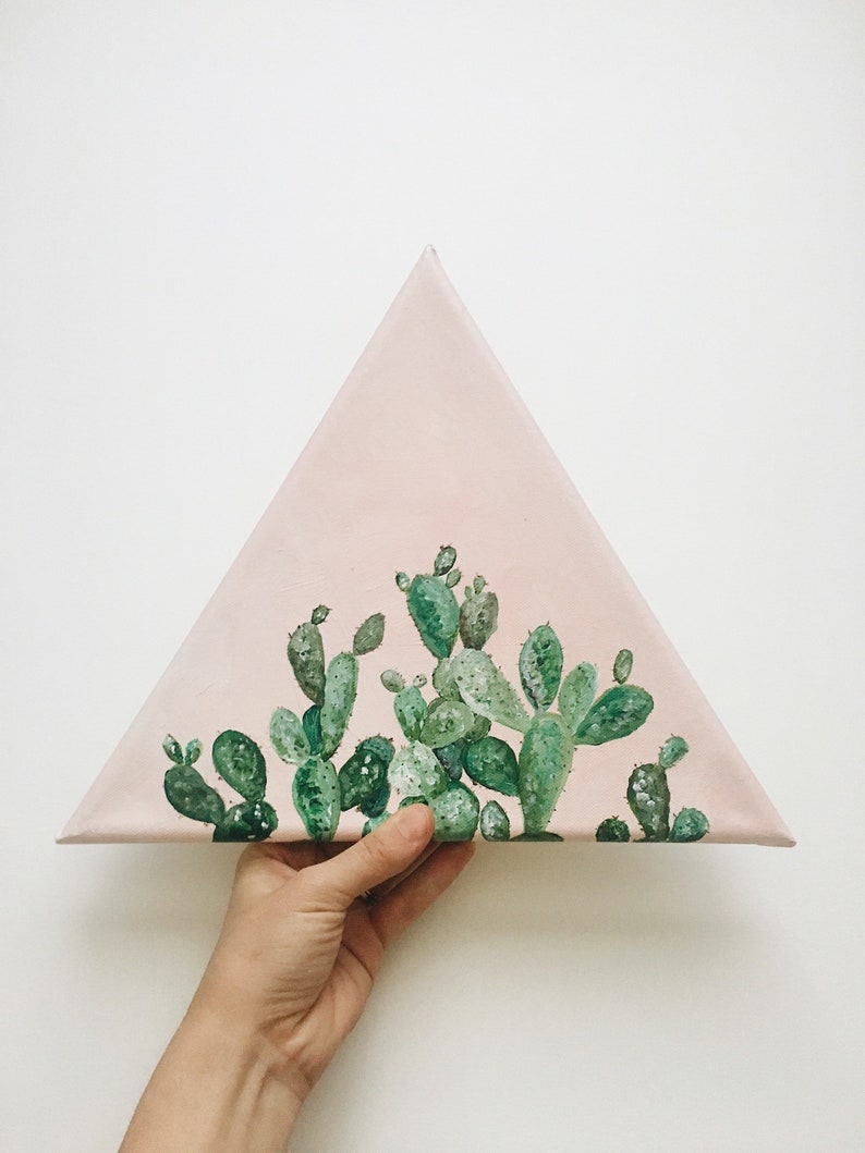 Simple Boho Cactus Wall Art Soft Green Cacti on Blush Pink Etsy