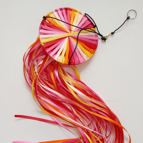 Mango Juice! Windsock Streamer Double-faced Satin Ribbon, colors Petal Peach, Hot Pink, Honeysuckle, Torrid Orange, Yellow Gold, and Red