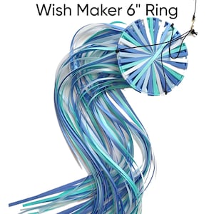 Wish Maker! Ribbon Windsock, Wind Ribbons, Streamer of Double-Faced Satin Ribbon in colors True Blue, Diamond Blue, Light Blue, and White