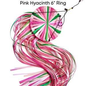 Pink Hyacinth! Ribbon Windsock, Wind Ribbons, Streamer of Double-Faced Satin Ribbon colors Cyclamen, Hot Pink, Light Pink, and Emerald