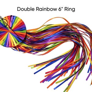Double Rainbow! Ribbon Windsock, Wind Catcher, Spinner Double-Faced Satin Ribbon Colors Yellow Gold, Kiwi, Red, Purple, Royal, Torrid Orange