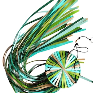 Blue Spruce! Ribbon Windsock, Wind Ribbons, Streamer Double-faced Satin in Forest, NewChartreuse, Lemongrass, DiamondBlue, Aqua, Oatmeal.