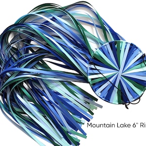 Mountain Lake! Ribbon Windsock, Wind Catcher, Spinner of Double-Faced Satin Ribbon in Colors Aqua, Forest, Lt Navy, Blue Bell, and True Blue