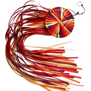 Autumn Reds! Ribbon Windsock, Wind Ribbons, Streamer of Double-Faced Satin Ribbon colors Burgundy, Wine, Red, Orange, Yellow Gold, Raw Silk
