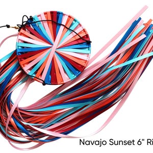 Navajo Sunset! Ribbon Windsock, Wind Ribbons, Streamer Double-faced Satin Ribbon in Deep Teal, Navajo Turquoise, Sherry, Living Coral, Pink
