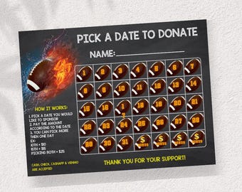 Editable Football Fundraiser Calendar: Team Donation Tracker (Canva Template)