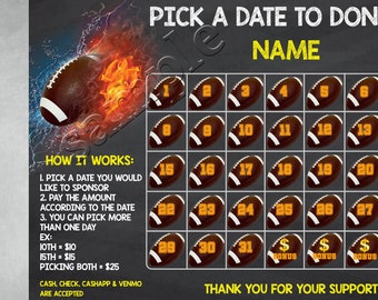 Editable Football Fundraiser Calendar: Team Donation Tracker (Canva Template)