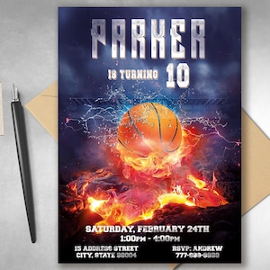 Faire-part d'anniversaire de basket-ball à imprimer, Faire-part de basket-ball, Fête sportive, Thème du sport, Invitation mobile de basket-ball, Faire-part de sport