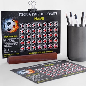 Soccer Calendar Fundraiser, Corjl Editable Soccer Donate Printable, Soccer Fundraiser Template, Sport calendar, Football party, Soccer