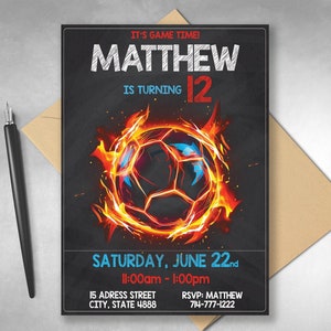 Neon Soccer Birthday Invitation - Editable Soccer Invite, Football Flyer, Printable Birthday Invite, Kickoff Celebration Soccer Party