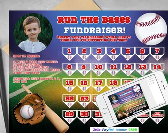 Baseball Fundraiser Calendar, Run the Bases Pick a Date to Donate, Editable Team Donation Tracker