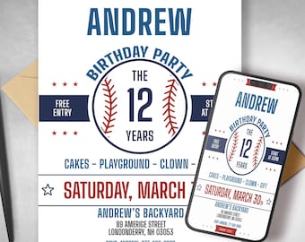 Baseball Birthday Party Invitation: Editable Sports Canva Template (Digital Download)