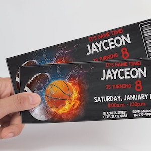 Billets d'anniversaire sportif, invitation sportive, fête d'anniversaire sportive, billet à thème sportif, sport all star, invitation SPORTS ALL STAR