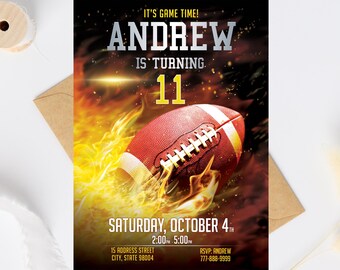 Faire-part d'anniversaire de football modifiable, fête de touchdown, invitation de sport (téléchargement numérique)