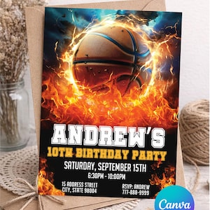 Basketball Birthday Invitation: All-Star Sport Theme Party Invite (Editable Canva Template)