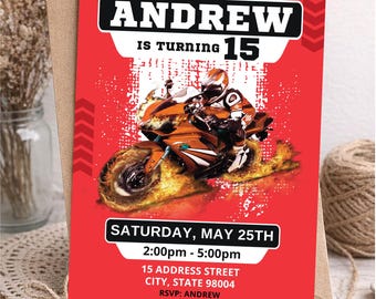 Motorcycle Birthday Invitation | Racing Boys Party Invite | Editable Canva Invitation  | Dirt Bike Theme