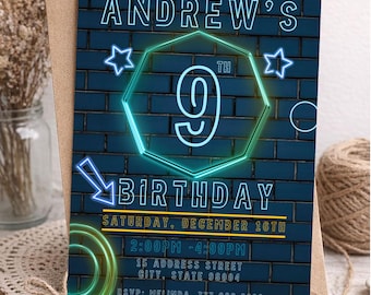 Neon Laser Tag Birthday Invitation: Editable Glow Party Invite (Digital Download)