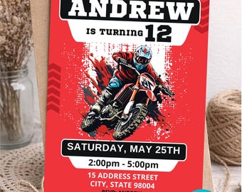 Editable Dirt Bike Birthday Invitation, Boys Motocross Racing Party Invite, Canva Template (Digital Download)
