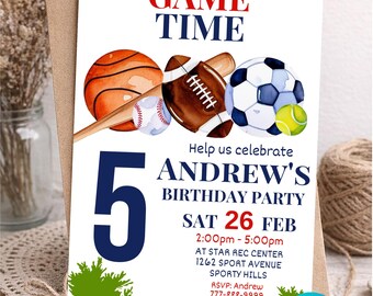 All Star Sports Birthday Invitation, Editable Game Time Party Invite (Canva Template)