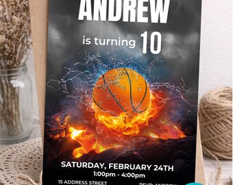 Basketball Birthday Invitation, Sports Party Invite, Editable Canva Template (Digital Download)