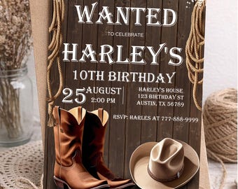 Editable Rustic Cowboy, Rodeo Theme Party Invite, Wild West Birthday Invitation (Digital Download)