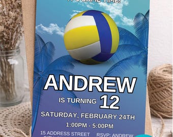 Volleyball Birthday Invitation for Teens, Sports Beach Invite, Summer Pool Party , Editable Canva Template, Instant Download